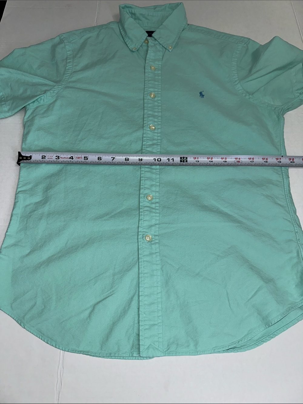 Ralph Lauren Button Down Short Sleeve Shirt Mint Green Slim Fit Cotton Small - Picture 7 of 9